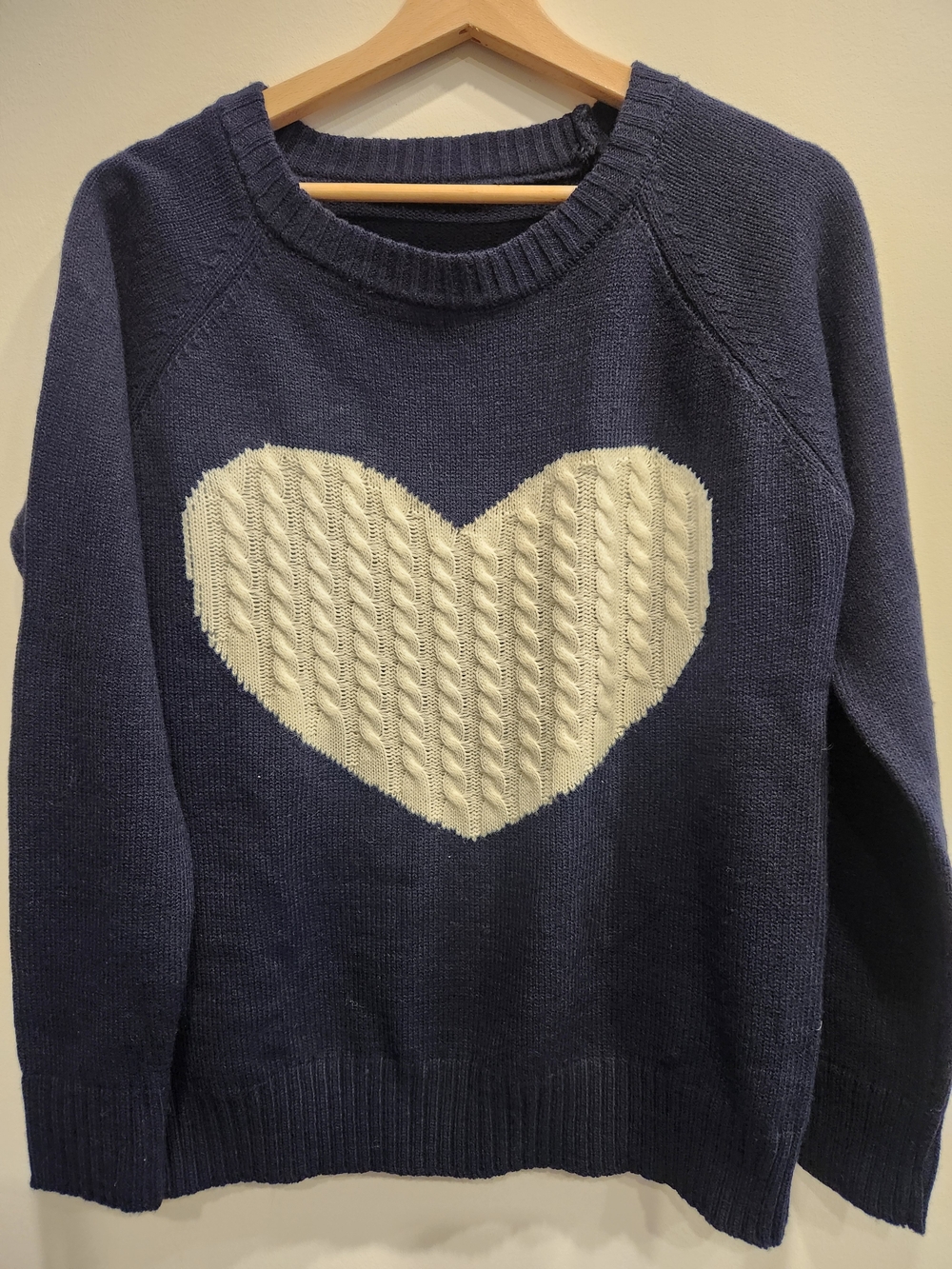 Classic Navy Crewneck Sweater with Cream Heart